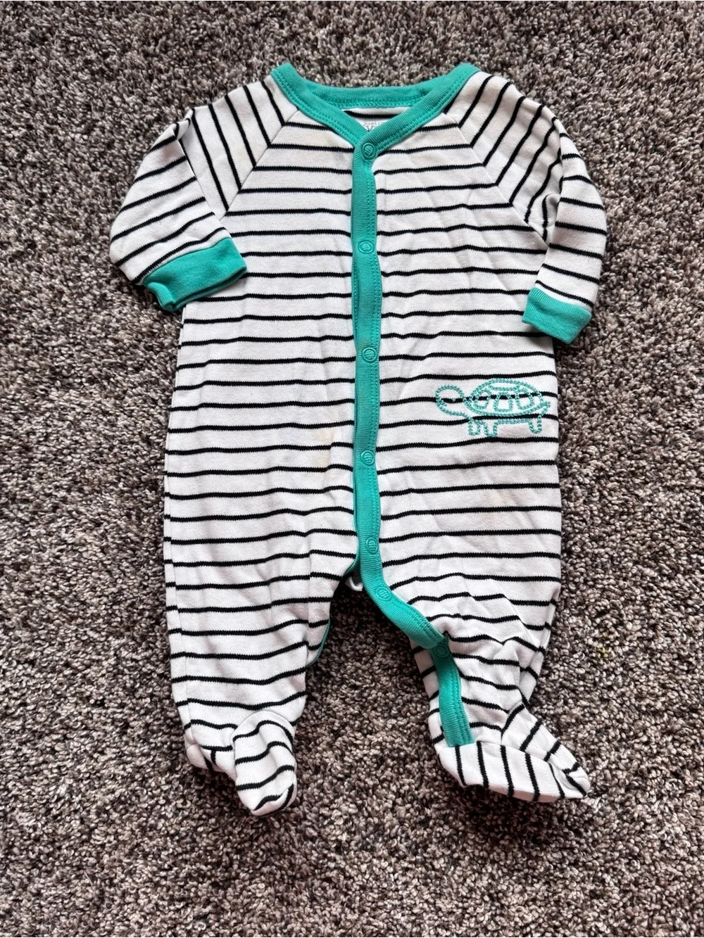 Striped White and Teal Infant Footed Pajamas